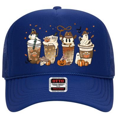 Horror Fall Coffee Latte Pumpkin Spice Iced Halloween Outfit Gift High Crown Mesh Back Trucker Hat