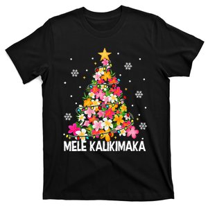 Hawaiian Floral Christmas Tree Mele Kalikimaka Tropical Xmas T-Shirt