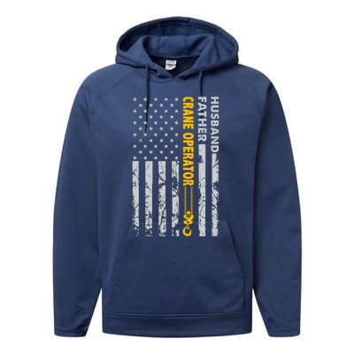 Husband Father Crane Operator Usa Flag Fathers Day Gift Performance Fleece Hoodie