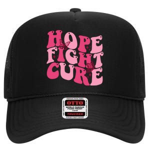 Hope Fight Cure Breast Cancer Butterfly Awareness High Crown Mesh Back Trucker Hat