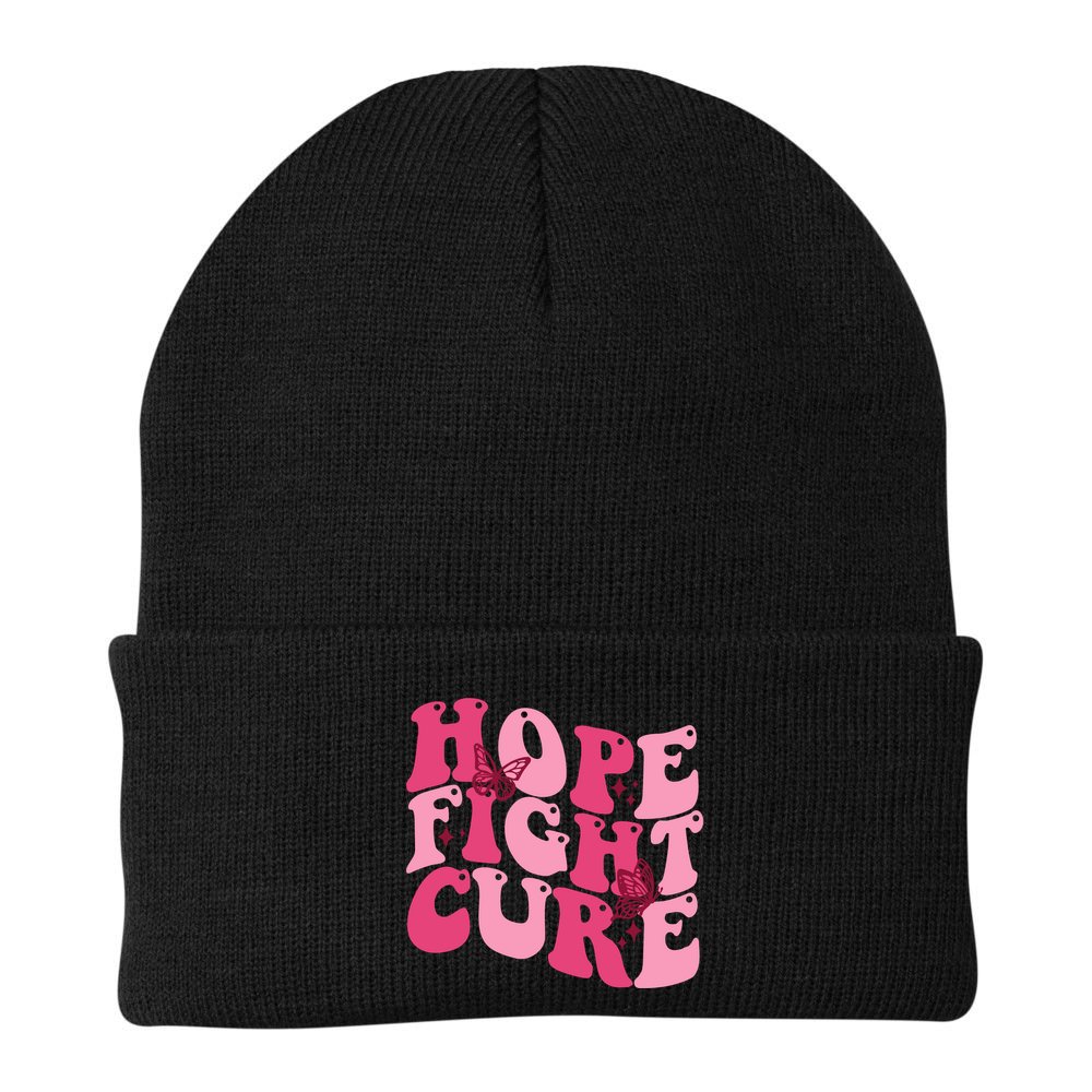 Hope Fight Cure Breast Cancer Butterfly Awareness Beanie
