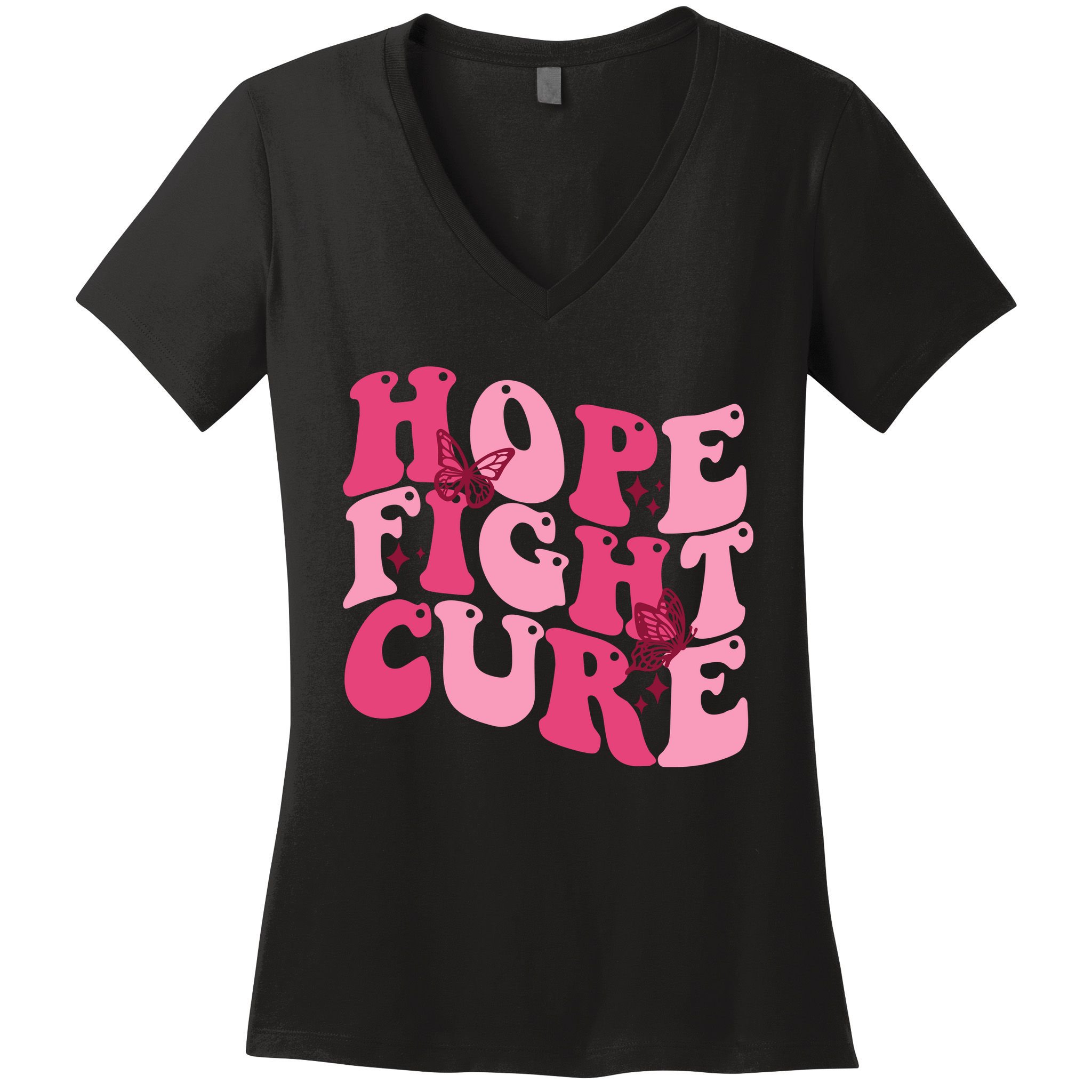 Hope Fight Cure Breast Cancer Butterfly Awareness Women's V-Neck T-Shirt