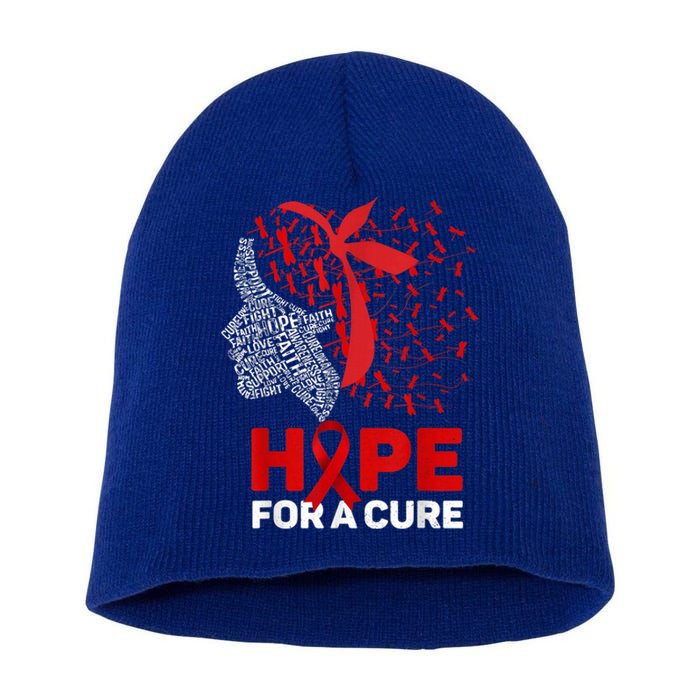 Hope For Cure Red Ribbon Warrior Hiv Aids Awareness Gift Short Acrylic Beanie