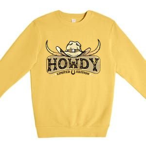 Howdy Funny Cow Western Rodeo Horse Lover Cool Gift Premium Crewneck Sweatshirt