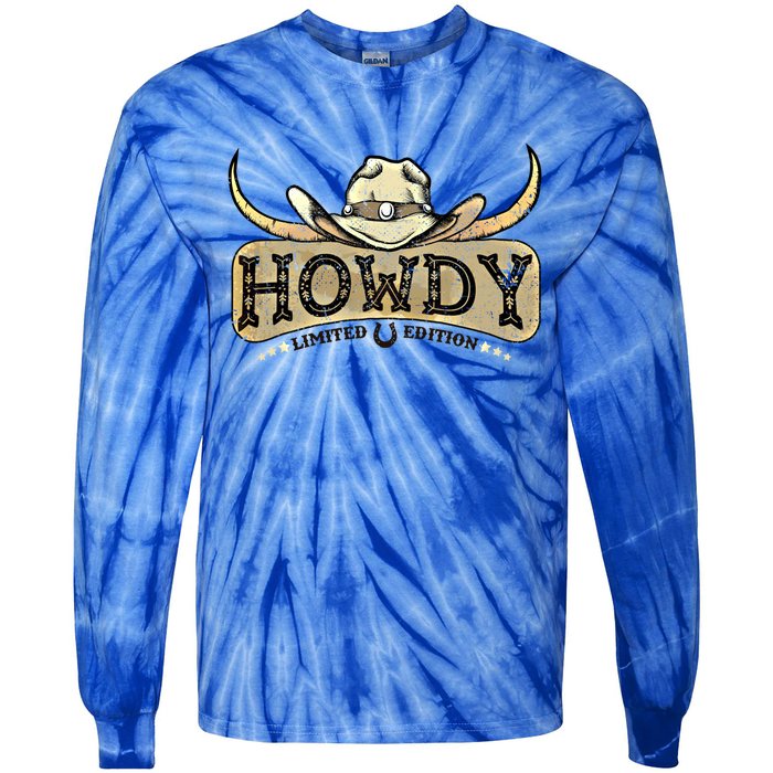 Howdy Funny Cow Western Rodeo Horse Lover Cool Gift Tie-Dye Long Sleeve Shirt