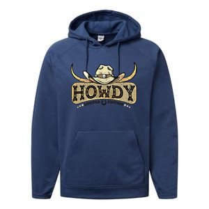 Howdy Funny Cow Western Rodeo Horse Lover Cool Gift Performance Fleece Hoodie