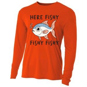 Here Fishy Cute Fish Funny Fishing Lover Funny Gift Cooling Performance Long Sleeve Crew