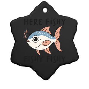 Here Fishy Cute Fish Funny Fishing Lover Funny Gift Ceramic Star Ornament