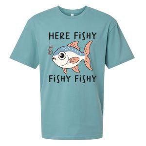 Here Fishy Cute Fish Funny Fishing Lover Funny Gift Sueded Cloud Jersey T-Shirt