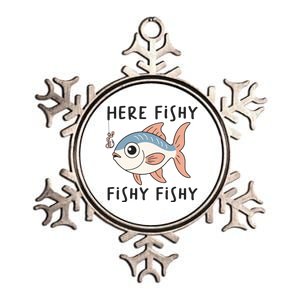 Here Fishy Cute Fish Funny Fishing Lover Funny Gift Metallic Star Ornament