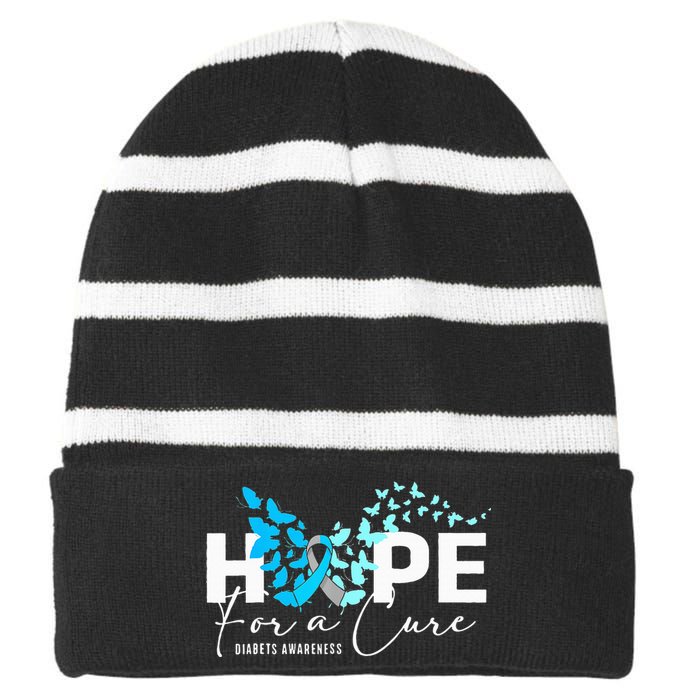 Hope For Cure Diabetes Awareness Butterfly Type 1 Diabetes Striped Beanie with Solid Band