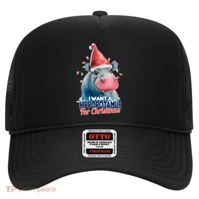 Hippopotamus For Christmas High Crown Mesh Back Trucker Hat
