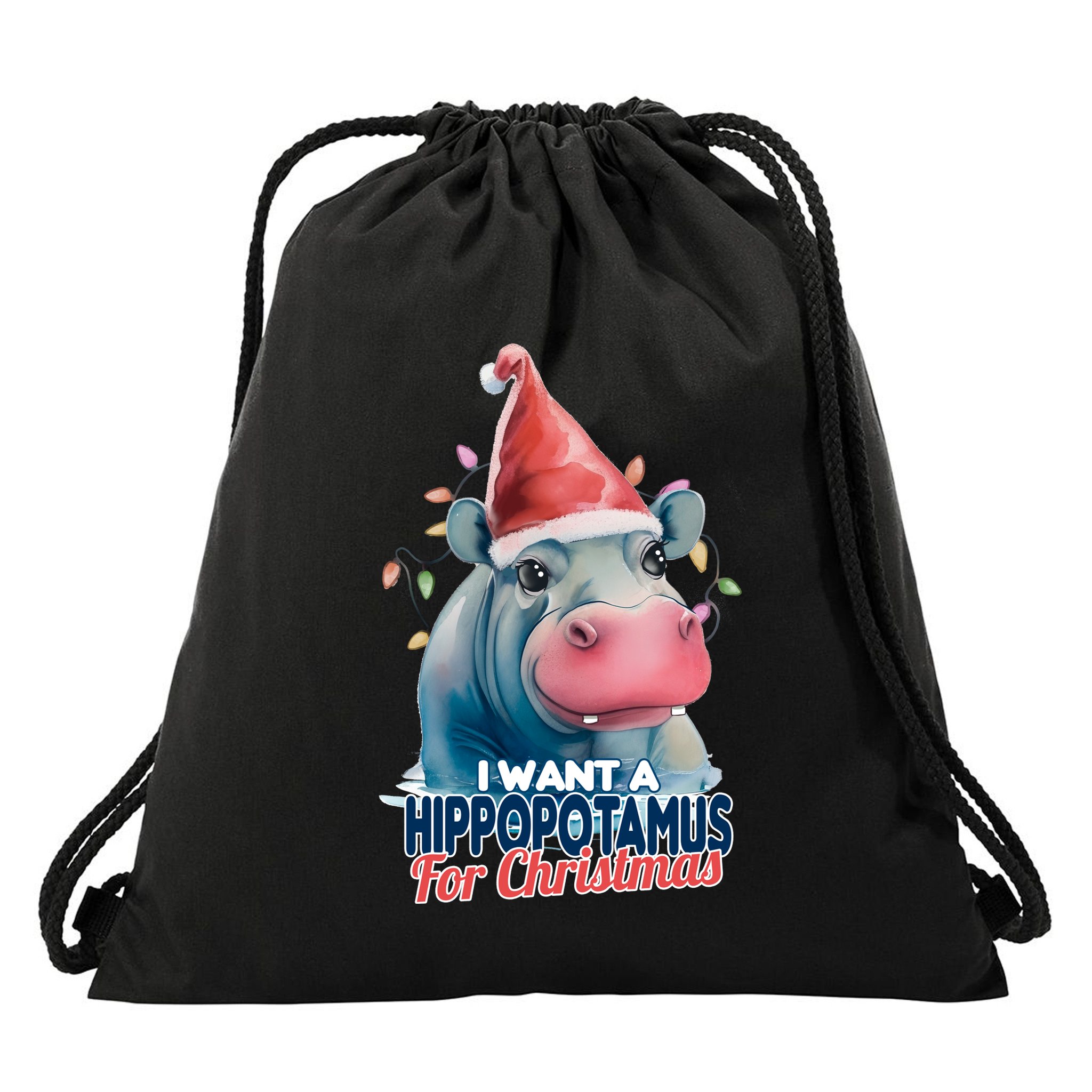 Hippopotamus For Christmas Drawstring Bag