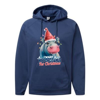 Hippopotamus For Christmas Performance Fleece Hoodie