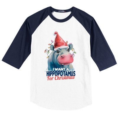 Hippopotamus For Christmas Baseball Sleeve Shirt