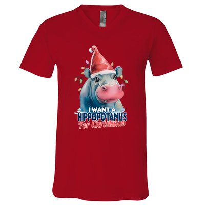 Hippopotamus For Christmas V-Neck T-Shirt