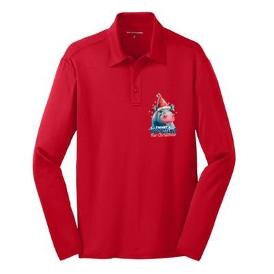 Hippopotamus For Christmas Silk Touch Performance Long Sleeve Polo