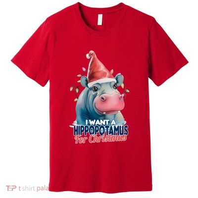 Hippopotamus For Christmas Premium T-Shirt