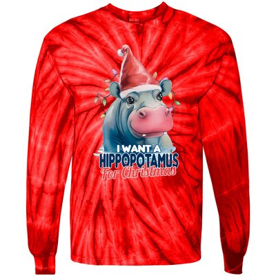 Hippopotamus For Christmas Tie-Dye Long Sleeve Shirt