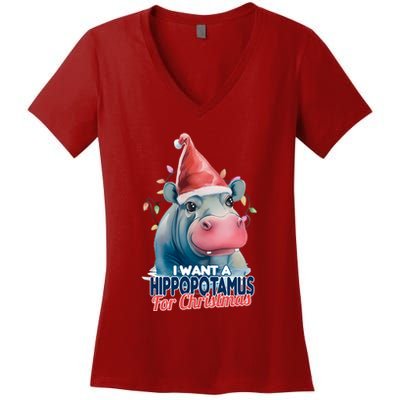 Hippopotamus For Christmas Women's V-Neck T-Shirt