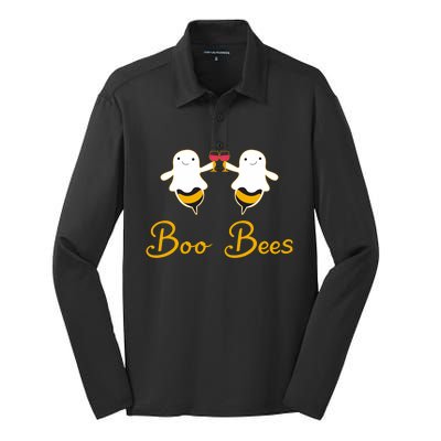 Halloween Funny Cute Boo Bees Ghost Matching Couples Family Gift Silk Touch Performance Long Sleeve Polo