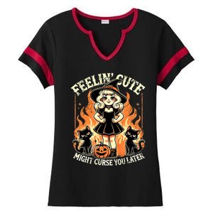 Halloween Feelin Cute Might Curse You Later Ladies Halftime Notch Neck Tee