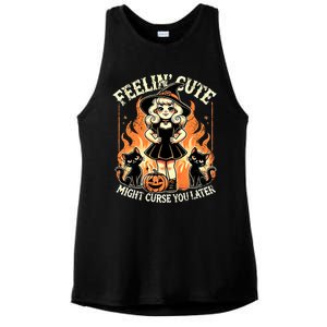 Halloween Feelin Cute Might Curse You Later Ladies PosiCharge Tri-Blend Wicking Tank