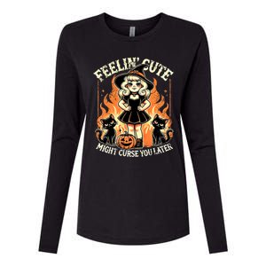 Halloween Feelin Cute Might Curse You Later Womens Cotton Relaxed Long Sleeve T-Shirt