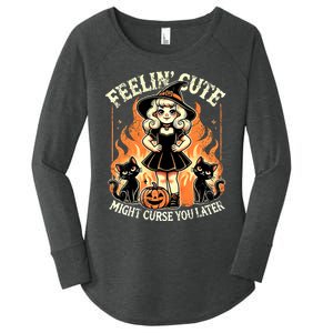 Halloween Feelin Cute Might Curse You Later Women's Perfect Tri Tunic Long Sleeve Shirt