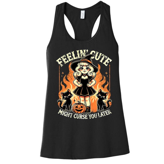 Halloween Feelin Cute Might Curse You Later Women's Racerback Tank