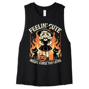 Halloween Feelin Cute Might Curse You Later Women's Racerback Cropped Tank