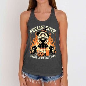 Halloween Feelin Cute Might Curse You Later Women's Knotted Racerback Tank