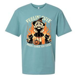 Halloween Feelin Cute Might Curse You Later Sueded Cloud Jersey T-Shirt