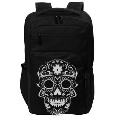 Head Floral Cool White Calavera Mexican Impact Tech Backpack