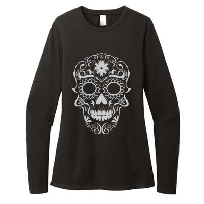 Head Floral Cool White Calavera Mexican Womens CVC Long Sleeve Shirt