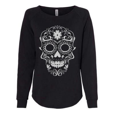 Head Floral Cool White Calavera Mexican Womens California Wash Sweatshirt