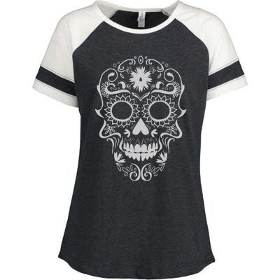 Head Floral Cool White Calavera Mexican Enza Ladies Jersey Colorblock Tee