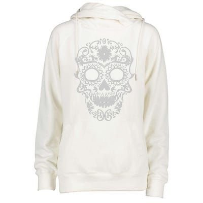 Head Floral Cool White Calavera Mexican Womens Funnel Neck Pullover Hood