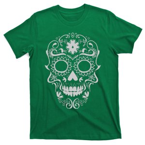 Head Floral Cool White Calavera Mexican T-Shirt