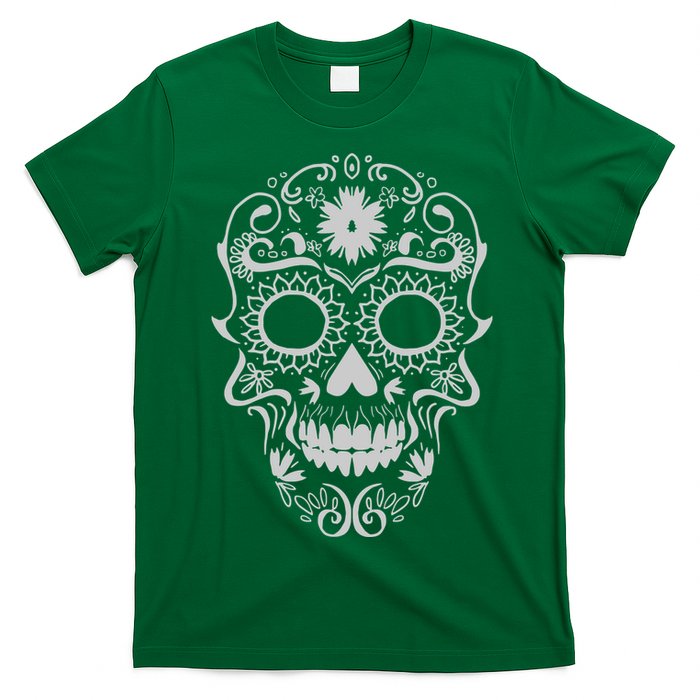 Head Floral Cool White Calavera Mexican T-Shirt