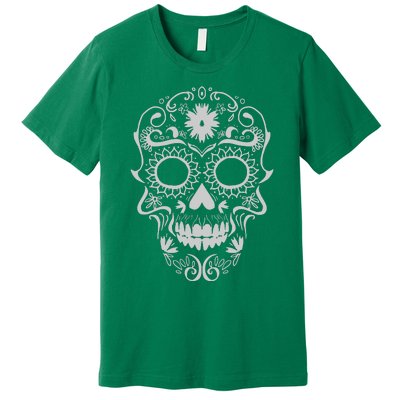 Head Floral Cool White Calavera Mexican Premium T-Shirt