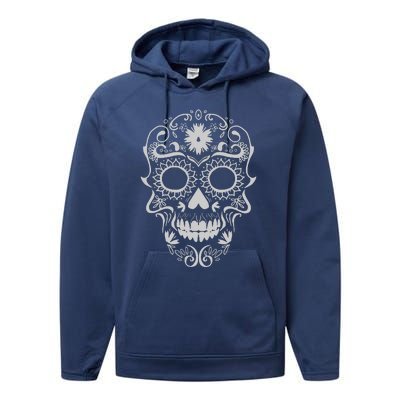 Head Floral Cool White Calavera Mexican Performance Fleece Hoodie