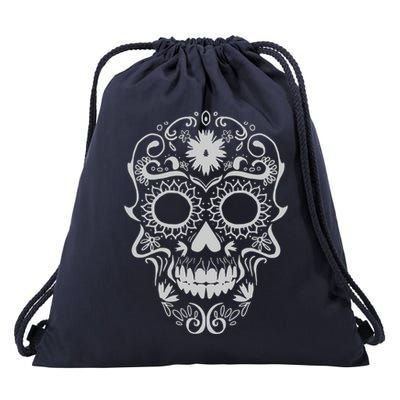 Head Floral Cool White Calavera Mexican Drawstring Bag