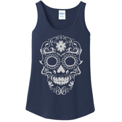 Head Floral Cool White Calavera Mexican Ladies Essential Tank