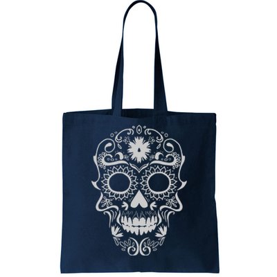 Head Floral Cool White Calavera Mexican Tote Bag