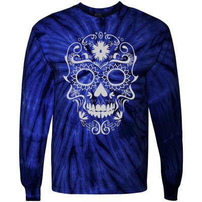 Head Floral Cool White Calavera Mexican Tie-Dye Long Sleeve Shirt