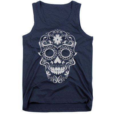 Head Floral Cool White Calavera Mexican Tank Top