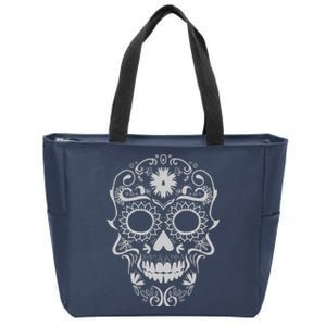 Head Floral Cool White Calavera Mexican Zip Tote Bag