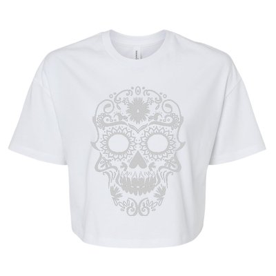 Head Floral Cool White Calavera Mexican Bella+Canvas Jersey Crop Tee