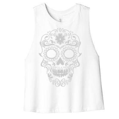 Head Floral Cool White Calavera Mexican Women's Racerback Cropped Tank